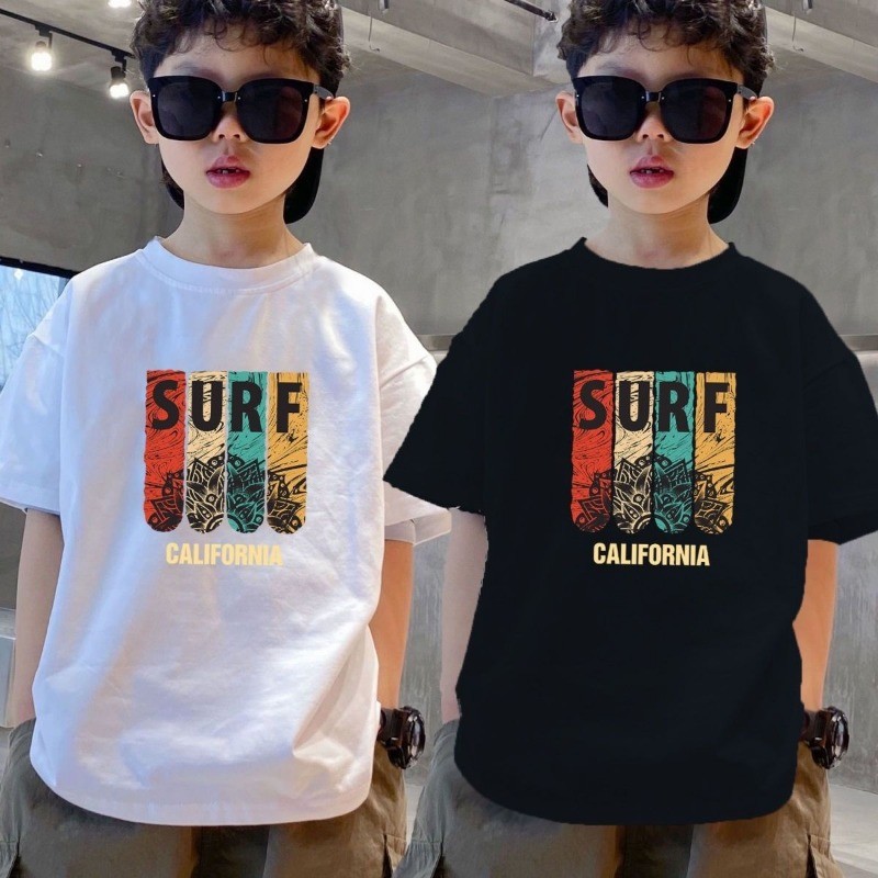 Boy เสื้อ(15-50kg) Kid 100% Cotton Short Sleeve T shirt Thin Summer Tops แฟชั่นพิมพ์เสื้อยืด