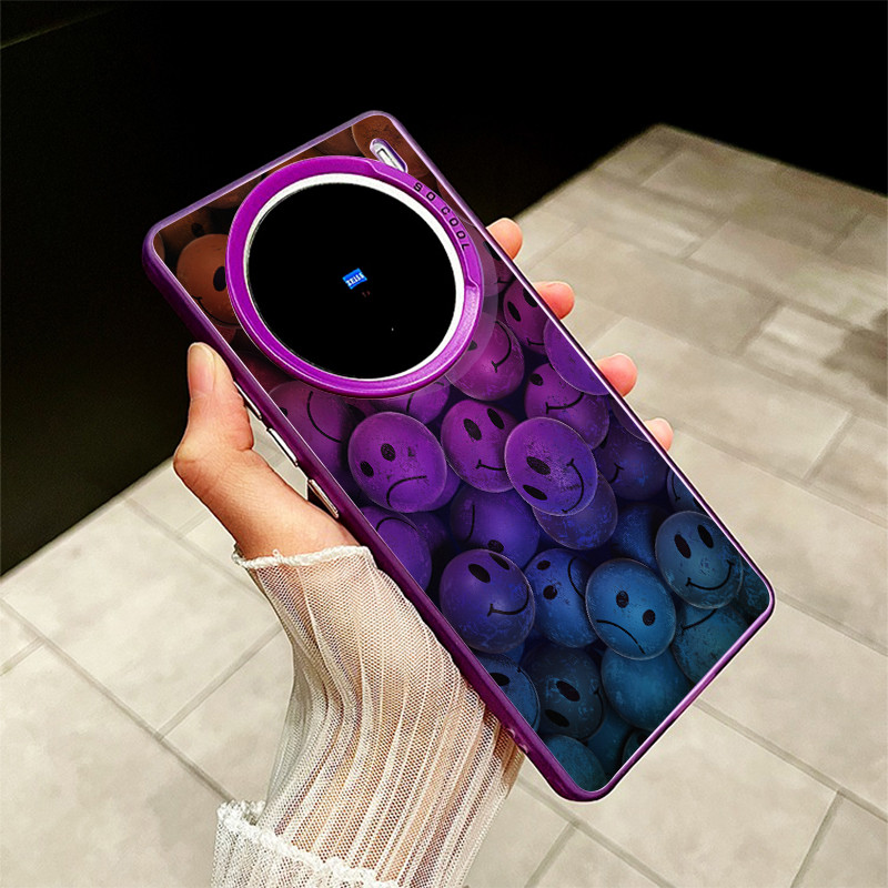 สําหรับvivo X200 Pro Mini X100s X100 X90 X80 X70 Pro Ultraแนวโน้มแฟชั่นน่ารักGradient Smiley FaceสีสันFrostedเลเซอร์PCกันกระแทกเคสโทรศัพท์