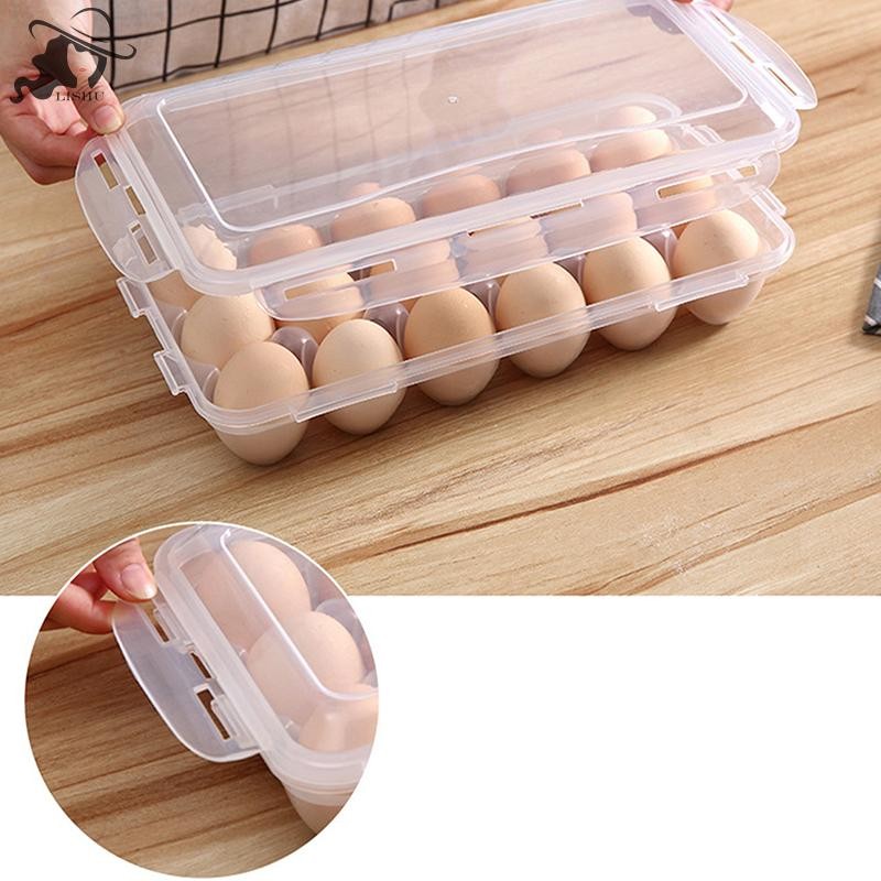 Lishu 10/18/34 กริดกล่องเก็บไข่พร้อมฝาปิดห้องครัวตู้เย็นกล่องไข่ Egg Drop Rack กล่องเก็บไข่ตู้เย็นไข่ถาด th