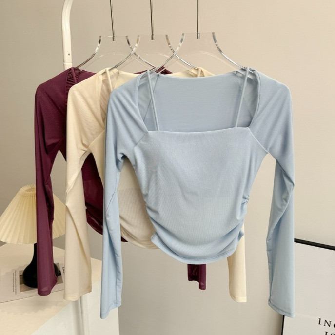 MAGIEYOGA(เบาะคงที่) เสื้อกีฬาเซ็กซี่ตาข่ายระบายอากาศแขนยาวยิมเต้นรํา