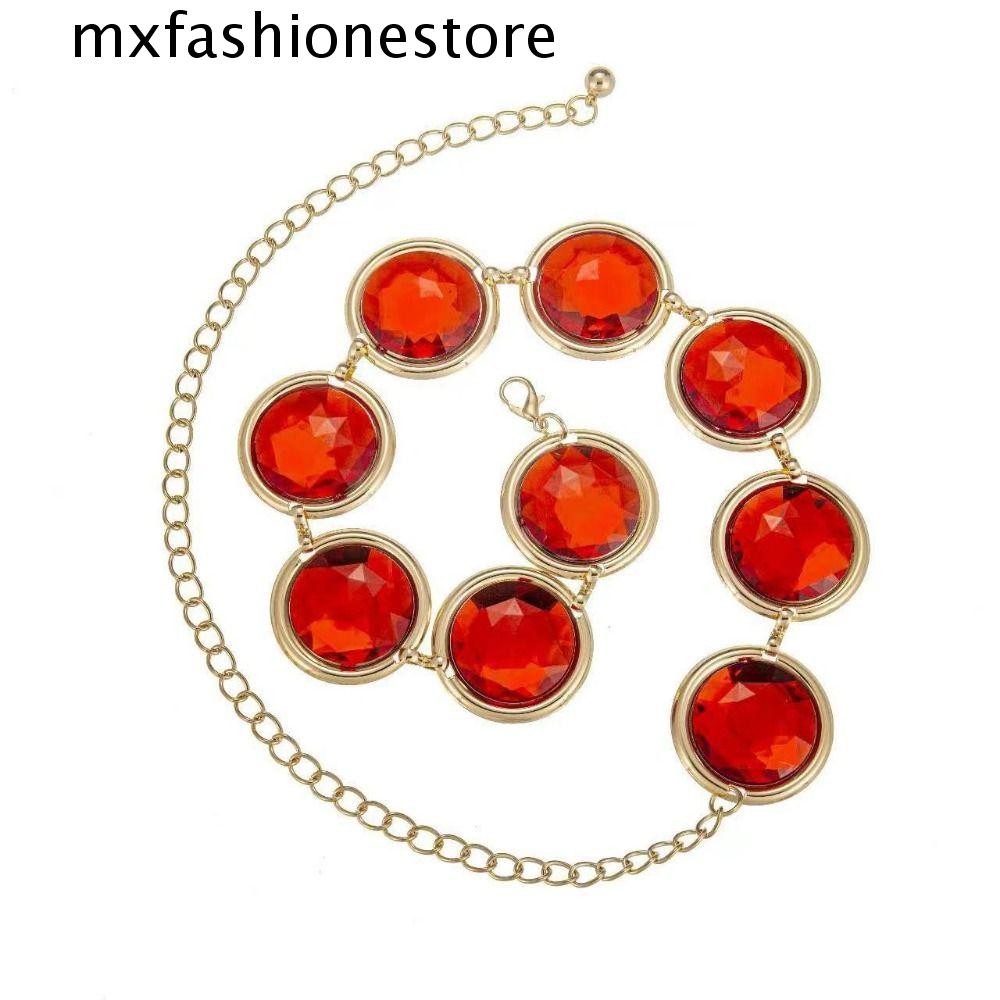 Mxfashione อัญมณีสีแดงเข็มขัดเอว,ปรับแฟชั่นคอสเพลย์หินโซ่,คริสตัลกระจกโลหะโซ่ตกแต่งผู้หญิงโซ่เข็มขัดอะนิเมะคอสเพลย์