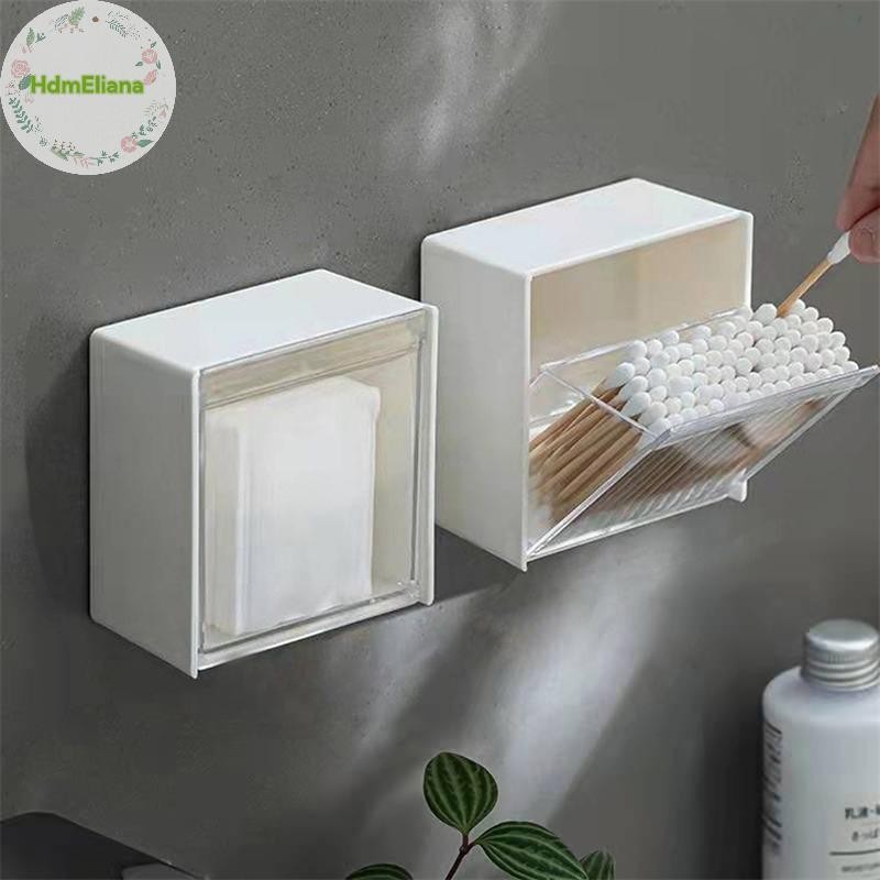 Hdmeliana ติดผนังผ้าฝ้าย Pad กล่องเก็บฝุ่นห้องน้ําสําหรับผ้าฝ้าย Swabs แต่งหน้ากาวผู้ถือเครื่องประดับกล่อง TH