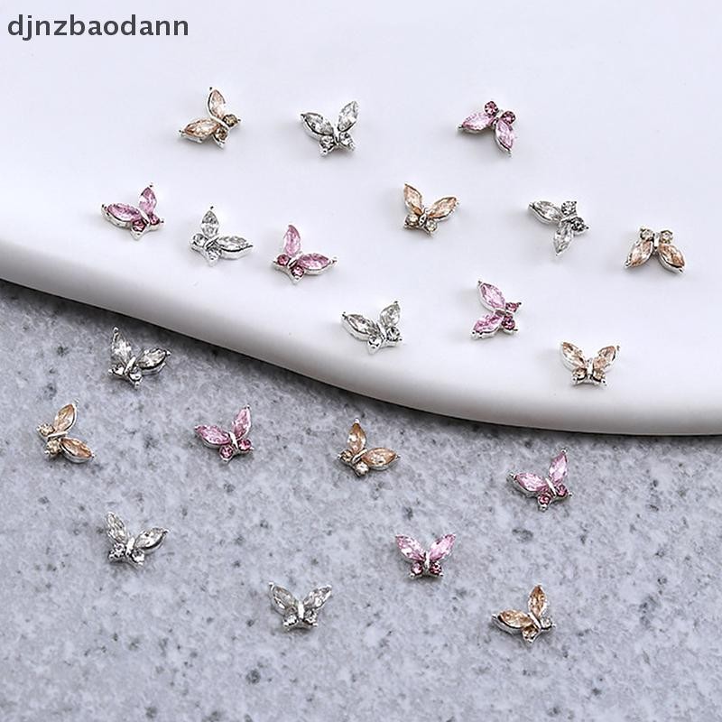 [DJNZ] 10pcs 3D Mini คริสตัลผีเสื้อเล็บ Ch เครื่องประดับอะไหล่อุปกรณ์เสริมโลหะผสมเล็บตกแต่ง Rhinestones อุปกรณ์ NGSS