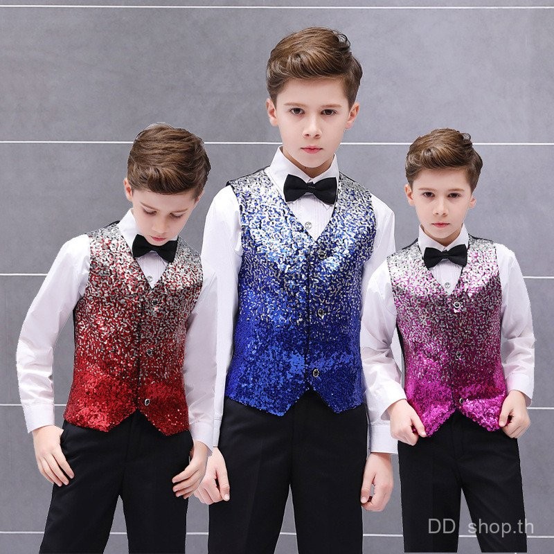 DD shopdd shopdd shops เด็กสีตำแหน่งไล่ระดับสีเลื่อมเสื้อกั๊กเด็กชายเวทีพิธีกรท่องเสื้อกั๊กเด็กชายเสื้อผ้าการแสดงบนแคทวอล์ค