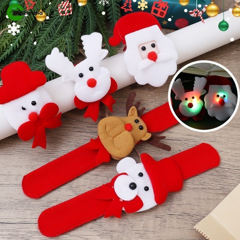Christmas Glow Clap Circle - สายรัดข้อมือ LED Light Up ตลก - การ์ตูนซานตาคลอส Snowman Elk รูปแบบ - อุปกรณ์เทศกาลคริสต์มาส - ของเล่นเด็ก