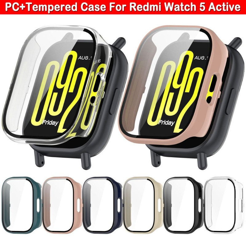 Redmi Watch5Active/5Lite Watch4 Hard PC + กระจกนิรภัยฟิล์มนาฬิกาสําหรับ Redmi Watch 5 4 3 2 Active Lite Anti-Fingerprints Anti Scratch นาฬิกากรอบป้องกันหน้าจอ