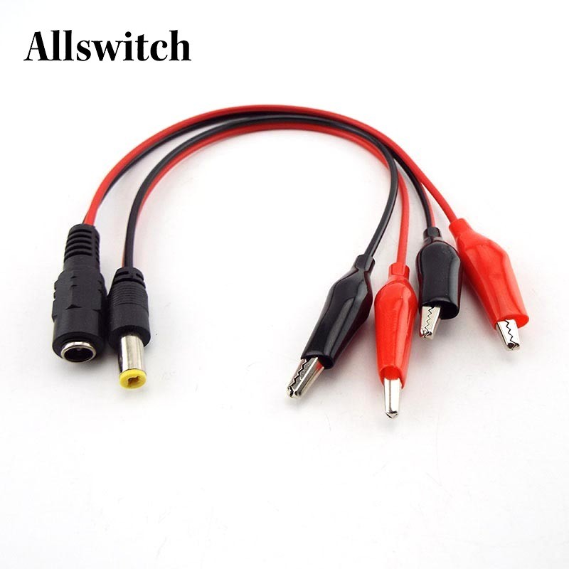 5.5 มม.2.1 มม.จระเข้คลิป DC Power ชายหญิงทดสอบสายจระเข้ลวดเชื่อมต่อชาย 25 ซม.