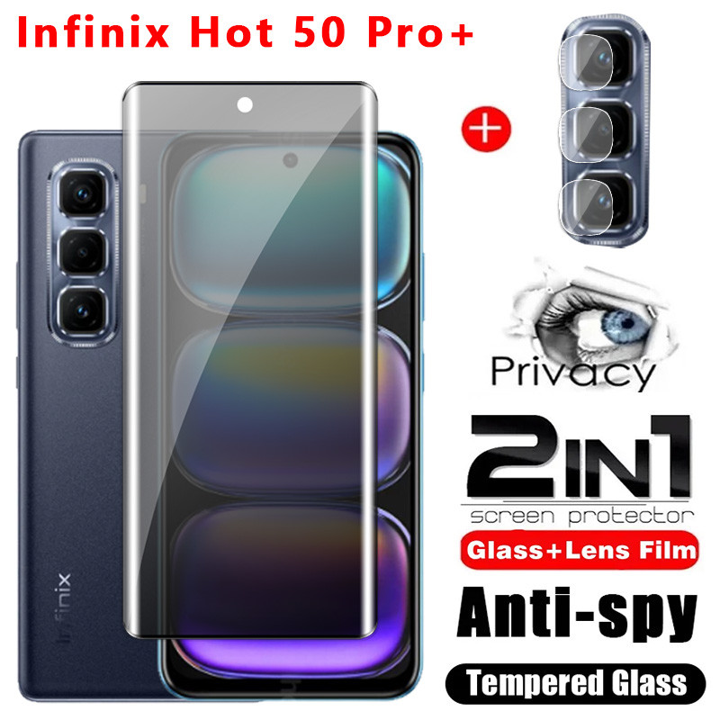 Infinix HOT 50 60 Pro + 4G 5G 2024 โค้งความเป็นส่วนตัวกระจกนิรภัยป้องกันหน้าจอคลุมทั้งหมดฟิล์มป้องกันโทรศัพท์สําหรับ Infinix HOT50Pro + HOT50ProPlus Hot60ProPlus เลนส์กล้องฟิล์ม