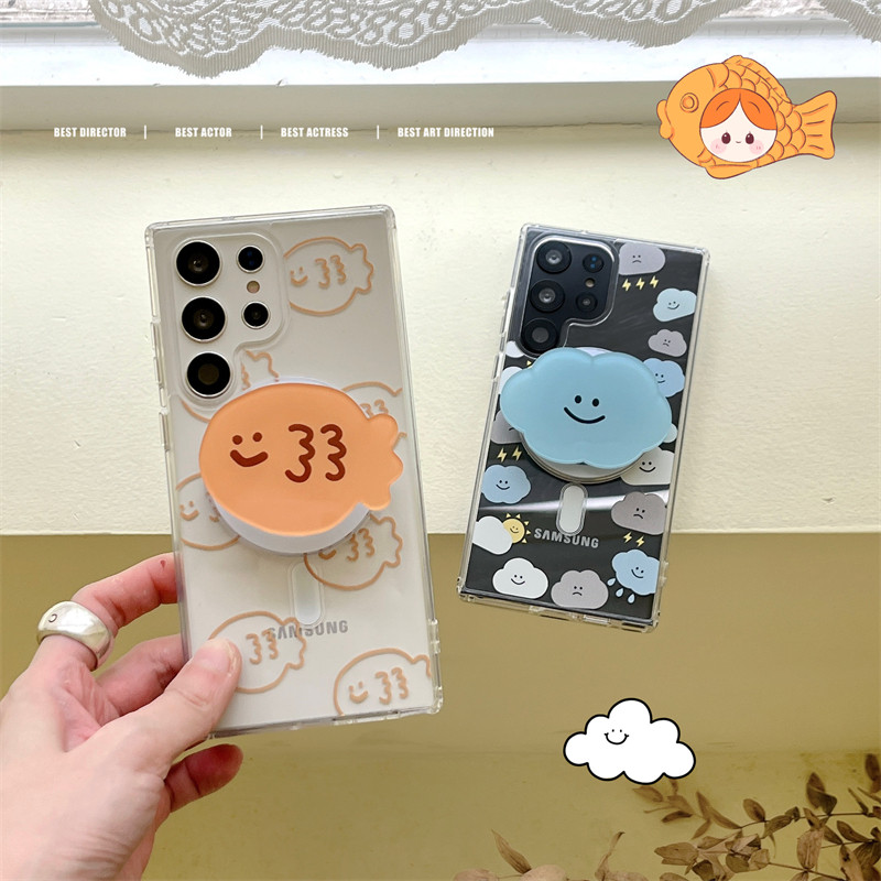Creative Smiley Cloud Taiy Chicaki Bracket เหมาะสําหรับ Samsung S24Ultra เคสโทรศัพท์ S24 + โปร่งใสกันกระแทก S23Ultra เคสป้องกันแม่เหล็ก S22Ultra Ultra-Thin รวมทุกอย่างหญิงที่ไม่ซ้ํากัน