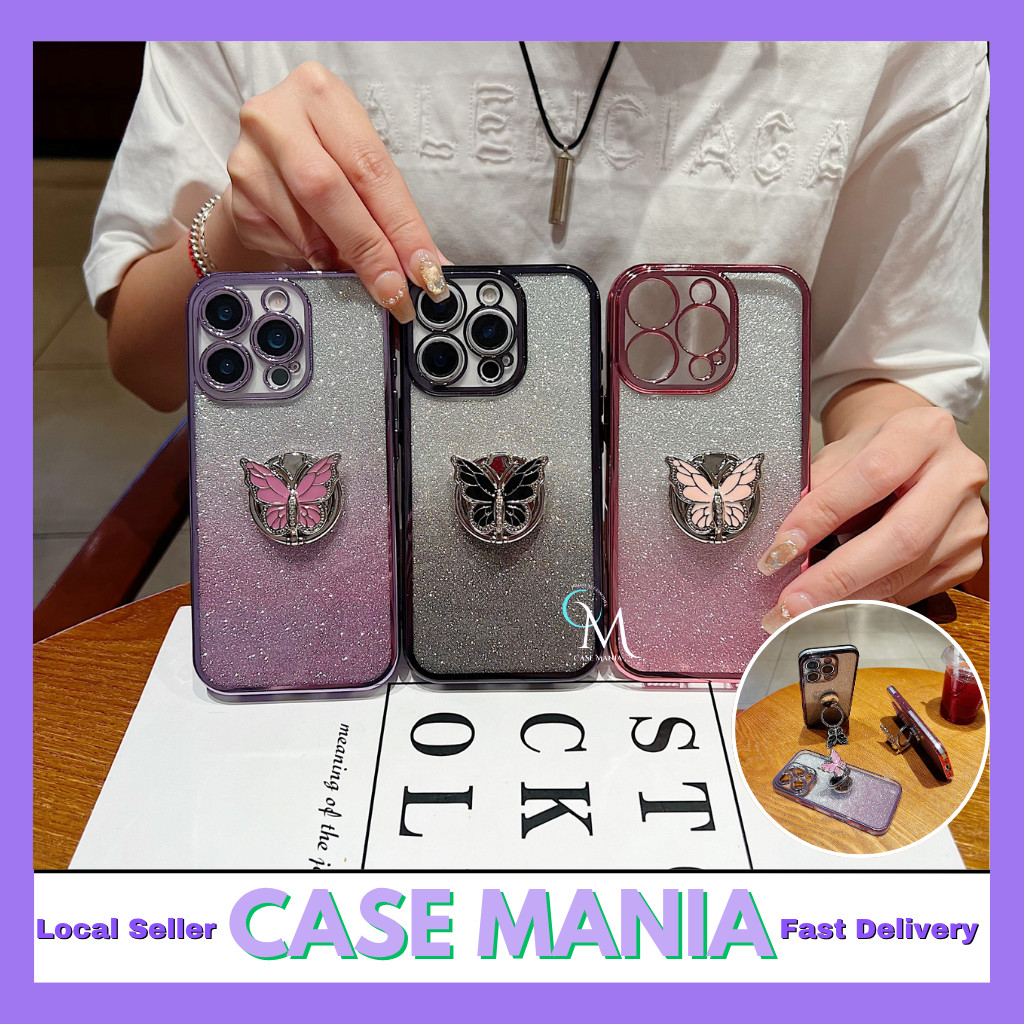 Oppo A3 A5 A6 Pro A9 A15 A16 A17 A18 A38 A53 A54 A57 fon sarung การไล่ระดับสีrama-rama แหวนผีเสื้อกร