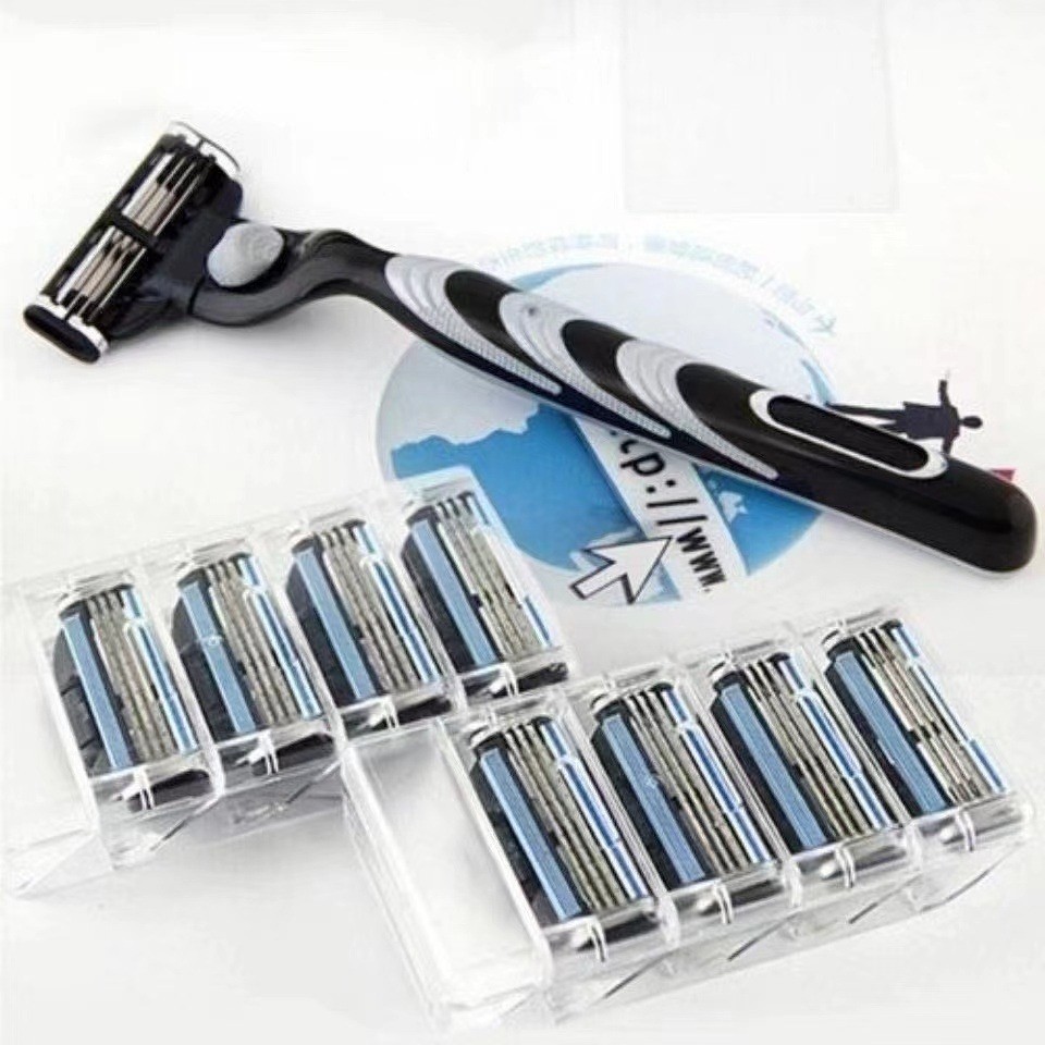 Gillette Mach 3 Blades Face Manual Turbo Razor + 4 Beard Shavette Cartridge