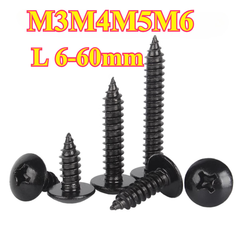 สีดํา 304 สแตนเลสข้ามหัวแบนขนาดใหญ่สกรูแตะตัวเองสกรูไม้ M3/M4/M5/M6 * L6-60 มม. (Shopkeeper-JCZY-TH)