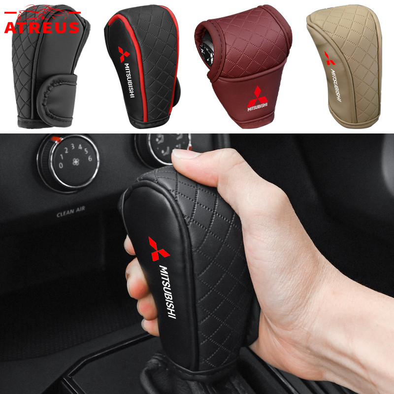 Mitsubishi หุ้มคันเกียร์รถยนต์ PU ปลอกหนัง Shift Handle ฝาครอบ กันลื่น ที่ทนต่อการสึกหรอ Shift Knob ตกแต่งฝาครอบป้องกัน สำหรับ Mitsubishi Lancer EX Triton Xforce Xpander Cross Attrage Mirage Outlander Pajero Sport ASX