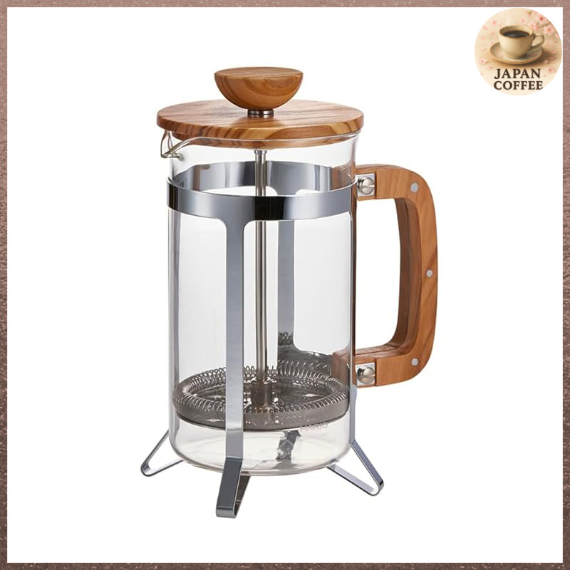 HARIO Cafe Press Wood French Press Coffee Maker, Olive Wood, Heat-Resistant Glass, 4-Cup Capacity, P