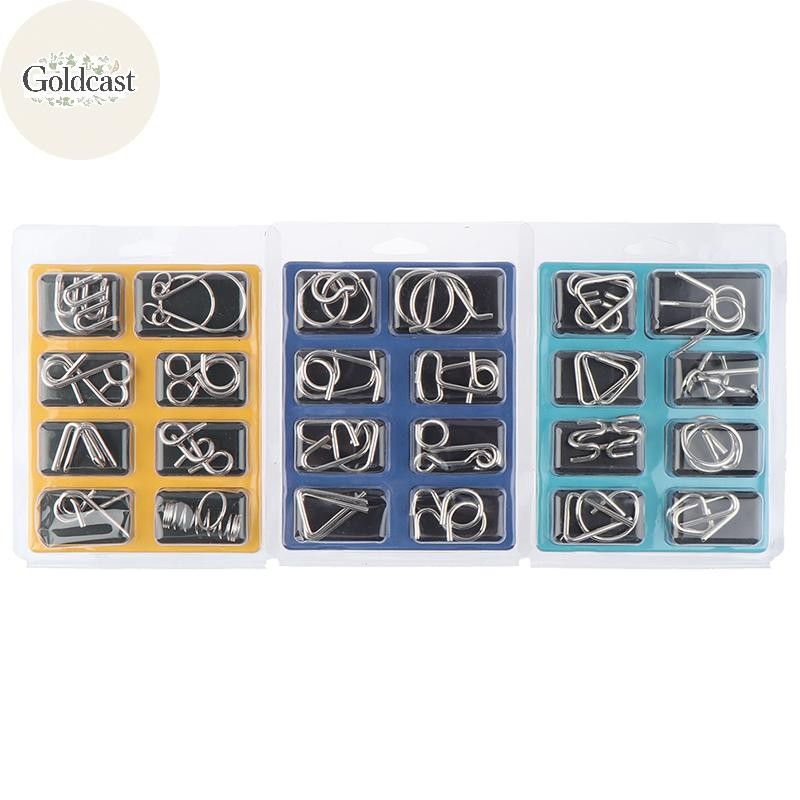 ทอง 8 ชิ้น/เซ็ตวัสดุปริศนาโลหะลวด IQ Mind สมอง Teaser ปริศนา Reliever ของเล่น TH - รูปที่ 4