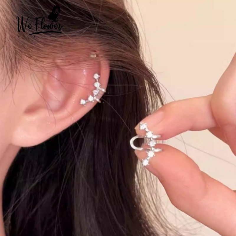 We Flower ต่างหูไม่เจาะหูสำหรับผู้หญิง สไตล์ arc ทำจากเงินสังเคราะห์ s925 และคริสตัล พร้อมสายคล้องแบบ cuff เป็นของขวัญพิเศษ