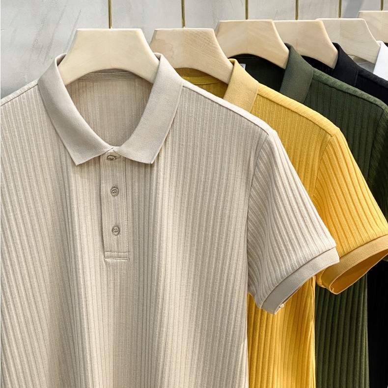 Chaistyle - เสื้อโปโลผู้ชาย วินเทจ หลวม ใส่สบาย เสื้อคอปก ลำลอง เลือกได้หลายสี