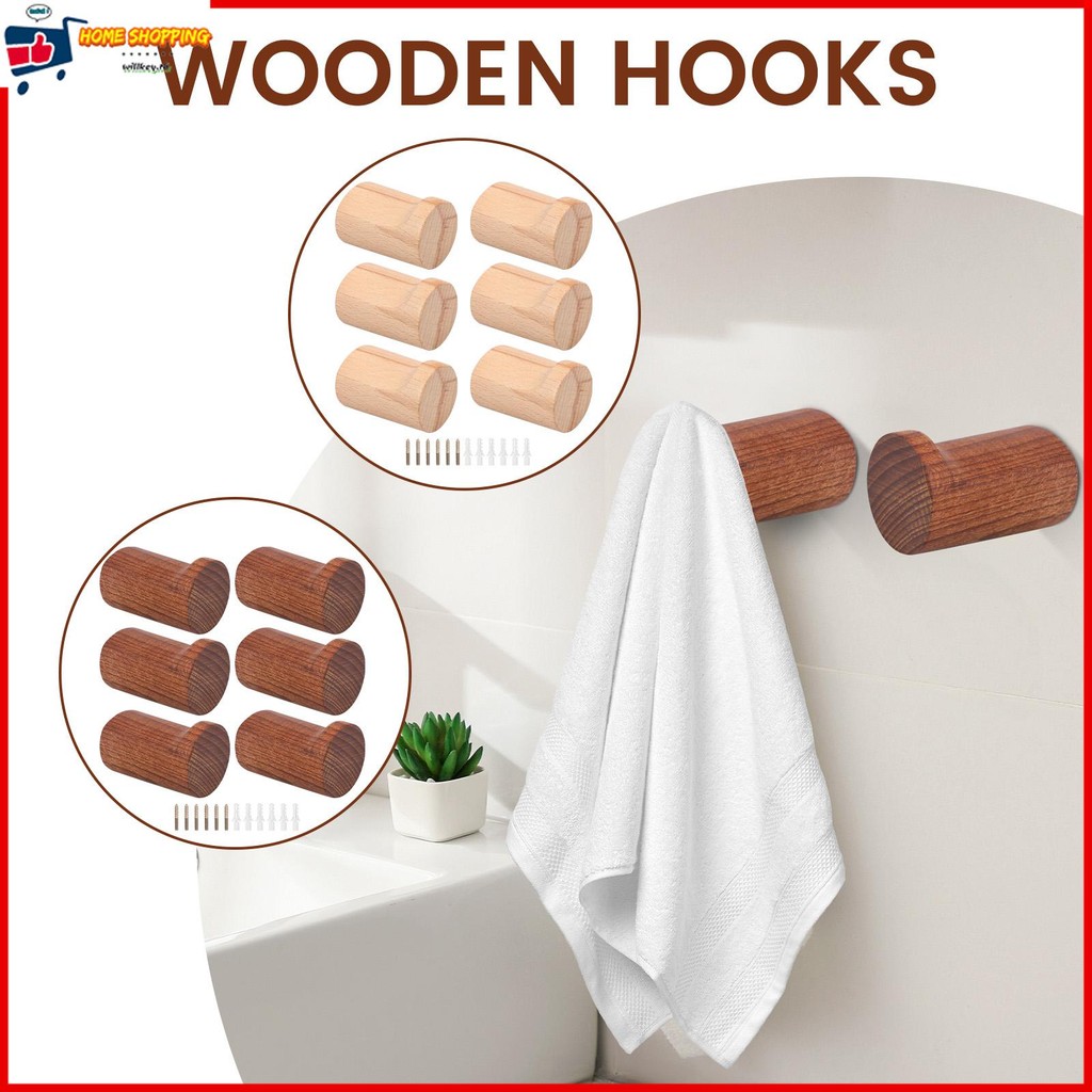 6 ชิ้นไม้ Coat Hook Enduring ติดผนังประตู Hook ติดตั้งง่าย Coat Rack ติดผนัง SHOPTKC5943