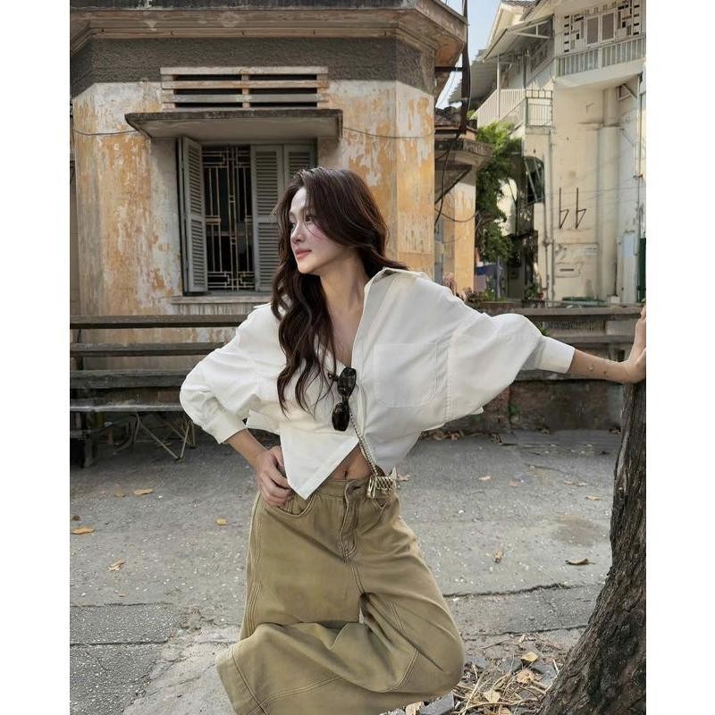 ohho เสื้อเชิ้ตแขนพองกว้าง เอวเข้ารูป เนื้อผ้านุ่ม เย็น เสื้อเชิ้ตเล่นโรงเรียน สไตล์เรโทร #w622 - รูปที่ 4