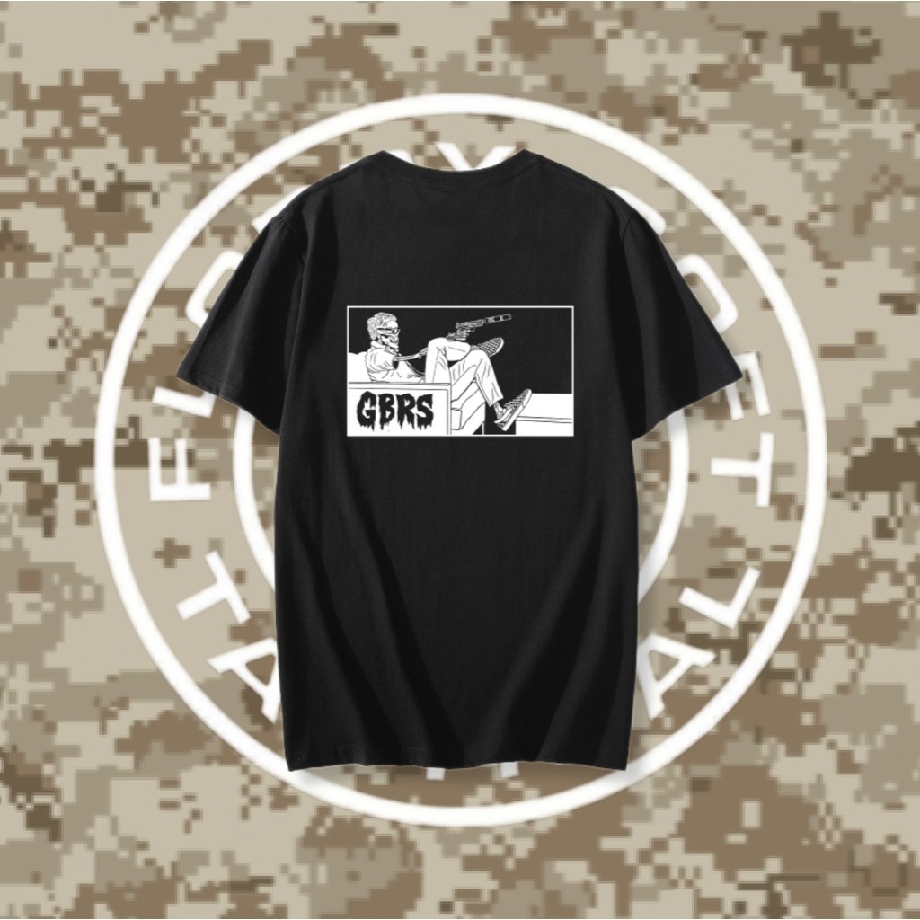 เสื้อยืดคอกลมพิมพ์ลาย GBRS GROUP Cotton สไตล์ทหารสุดเท่สำหรับผู้ชาย