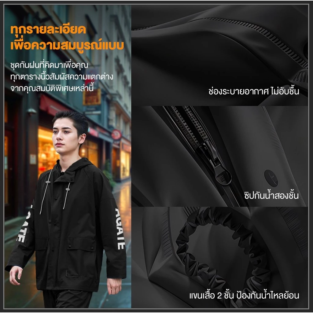 Agate เสื้อกันฝนสองชิ้น มีแถบสะท้อนแสงและหมวก thumbnail 9