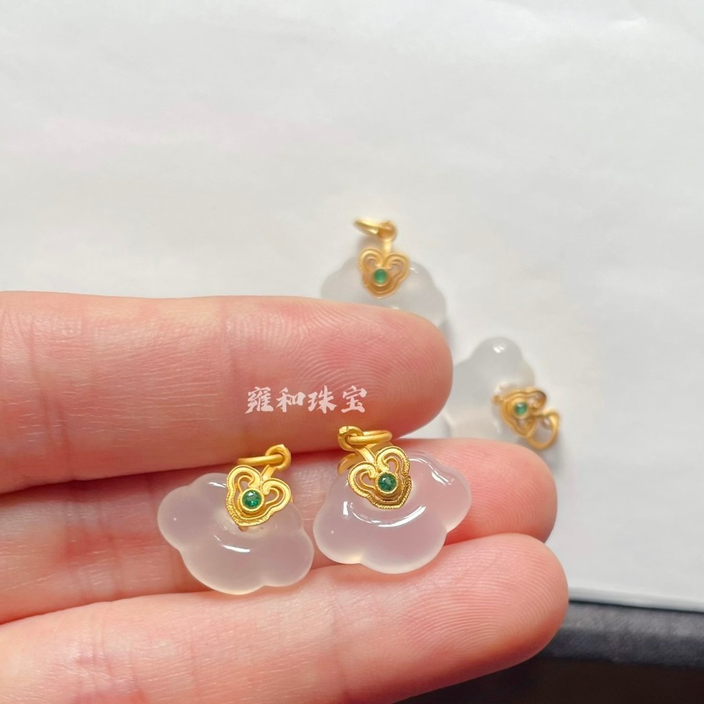จี้เม็ดทรายขาวอะกาต Ruyi สีขาว เพชรฆ่าคลาวด์ สำหรับทำเครื่องประดับเอง