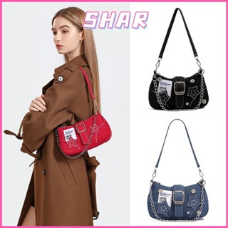 SHAR กระเป๋าสะพายไหล่ กระเป๋าถือ Y2K ลายดาว แต่งโซ่ สำหรับผู…