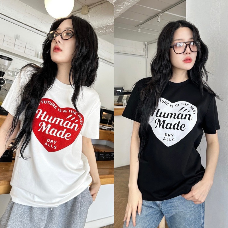 (ของพร้อมส่ง ส่งใน 24 ชั่วโมง) ผ้าฝ้ายแท้ ระบายอากาศได้ดี ขนาดใหญ่ ปักลายหัวใจของเสื้อยืดแขนสั้นผ้าฝ้ายแท้