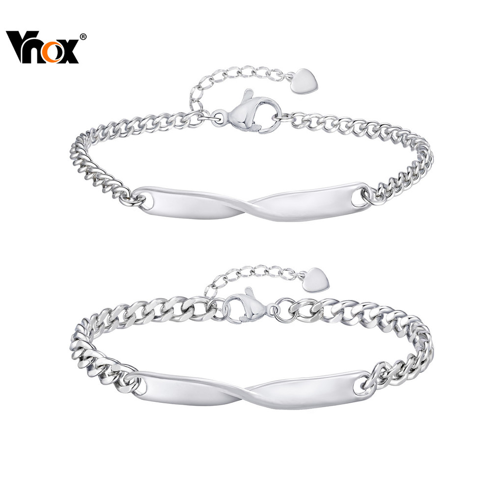 Vnox Eternal Love สําหรับผู้หญิงผู้ชายคู่เงินชุดสองชิ้นสร้อยข้อมือ Mobius, ชุดสแตนเลส Hypoallergenic, แฟชั่นรักเครื่องปร