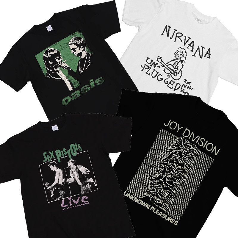 Rock Band เสื้อยืด OASIS Gun Flower acdc Beatles pinkfloyd Sex Pistol เสื้อยืด