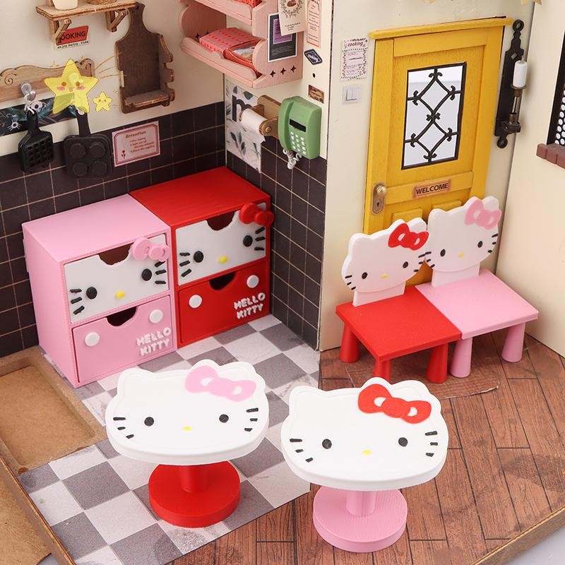 [JBTH] 1/12 Dollhouse KT Table Chair Chest Of Drawer Model Dollhouse Furniture Dolls House Micro Sce