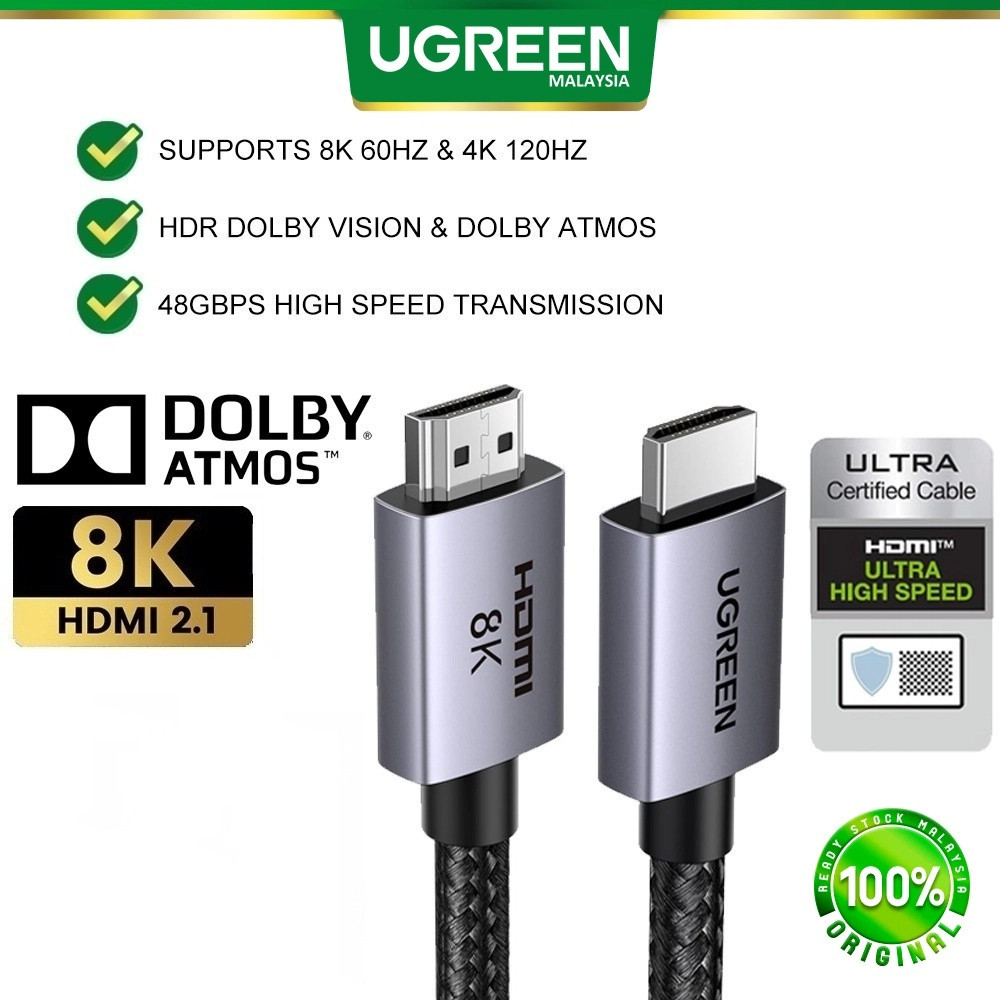 UGREEN สาย HDMI to HDMI Certified 2.1 HDR Vision Dolby Atmos EARC แล็ปท็อปโปรเจคเตอร์ (8K60Hz/4K120H