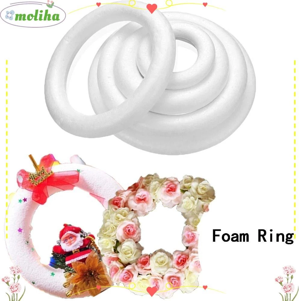 MOLIHA 1 ชิ้นโฟมแหวน,รอบสีขาว DIY Handmade พวงหรีด, Polystyrene 5/7/8/10/12/15/17/20 ซม.สําหรับงานฝีมือคริสต์มาสงานแต่งงานตกแต่ง
