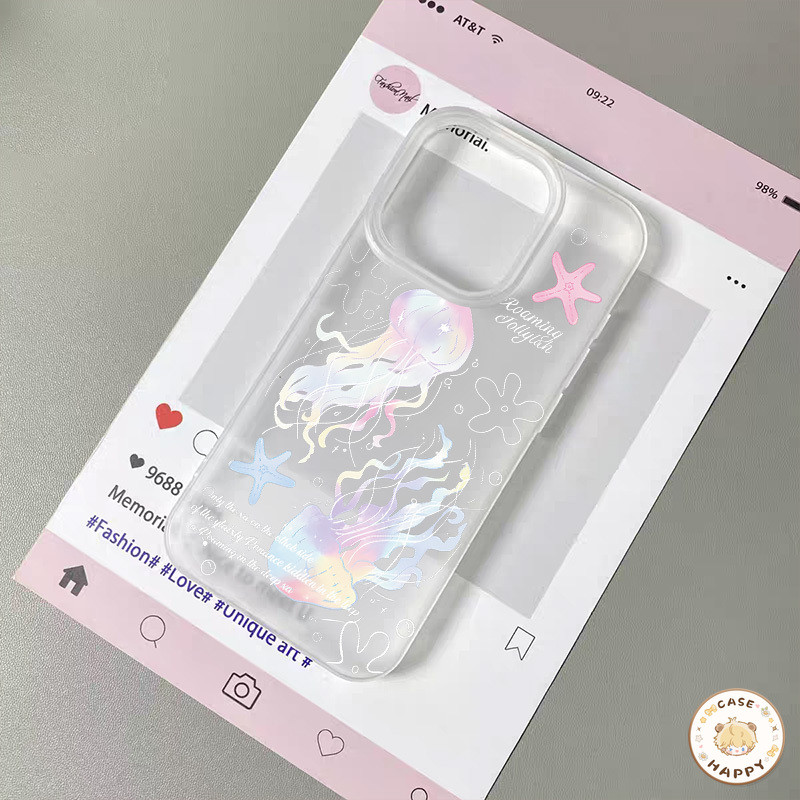 เคสไอโฟน 17 11 สำหรับ IPhone 15 7 8 16 Plus 13 15 16 Pro Max X XR XS Max SE 2020 ป้ายปกตัวอักษรแมงกะพรุนหลากสีสันน่ารัก - รูปที่ 2