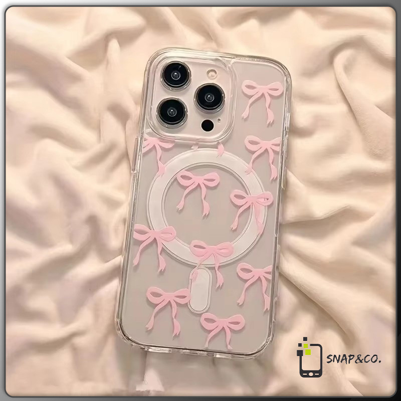 การชาร์จแบบไร้สาย เปลือกแม่เหล็ก สีชมพู บานเลื่อยสีน้ำเงิน for iPhone X XS MAX XR 7/8PLUS 16 15 14 เคสไอโฟน 13 12 11 PRO