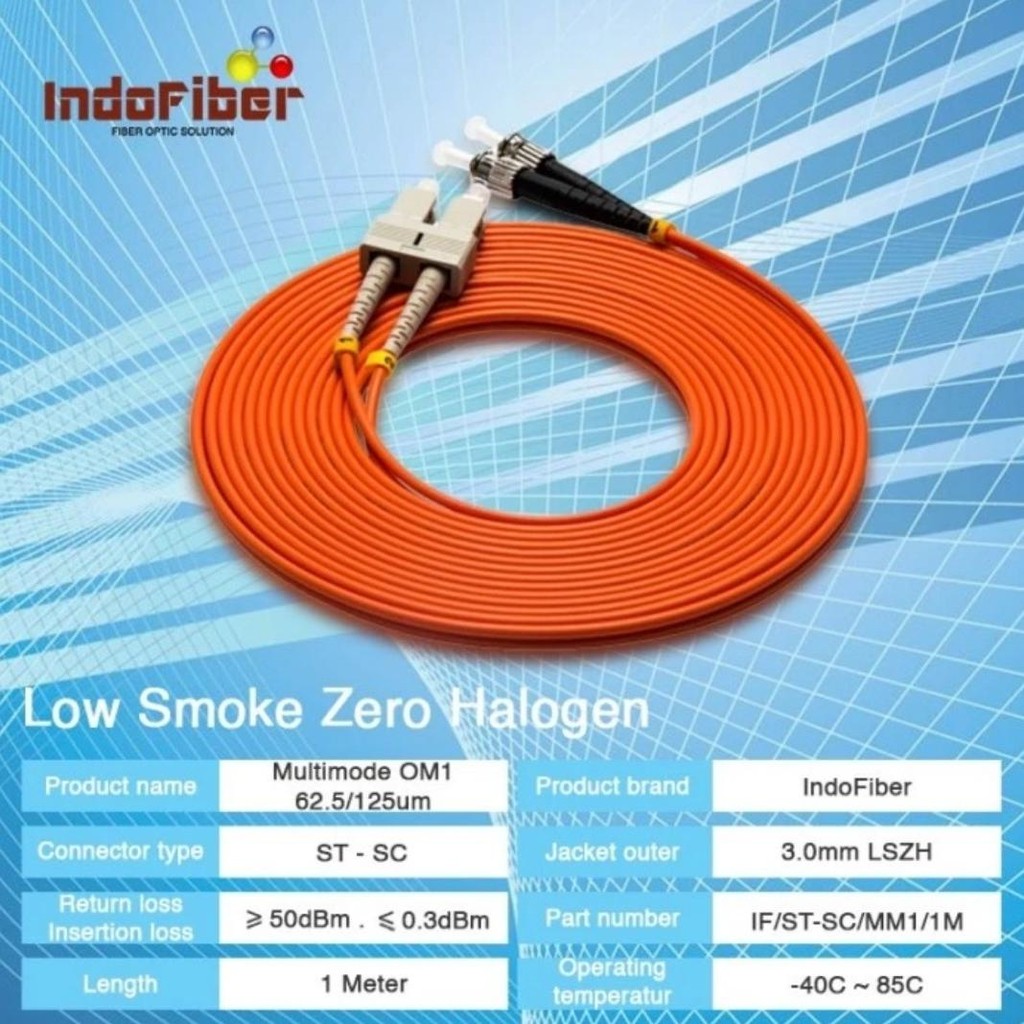 INDOFIBER Patchcord Fiber Optic ST-SC 30 เมตร OM1 62.5/125um