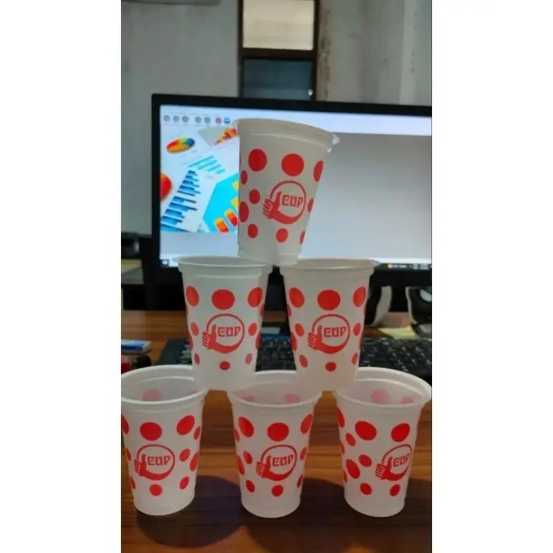 MERAH FS888 160ML Plastic Ball Cup / แก้วลายจุดสีแดง 50 ชิ้น