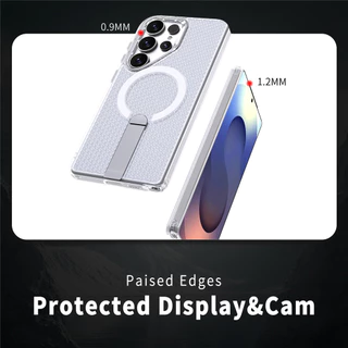 เคสโทรศัพท์ตาข่ายกลวงสําหรับ Samsung S25 S24 S23 S22 Ultra/Plus S24FE S25EDGE การกระจายความร้อนฝาครอบป้องกันแม่เหล็กวงเล็บโลหะ anti drop shell