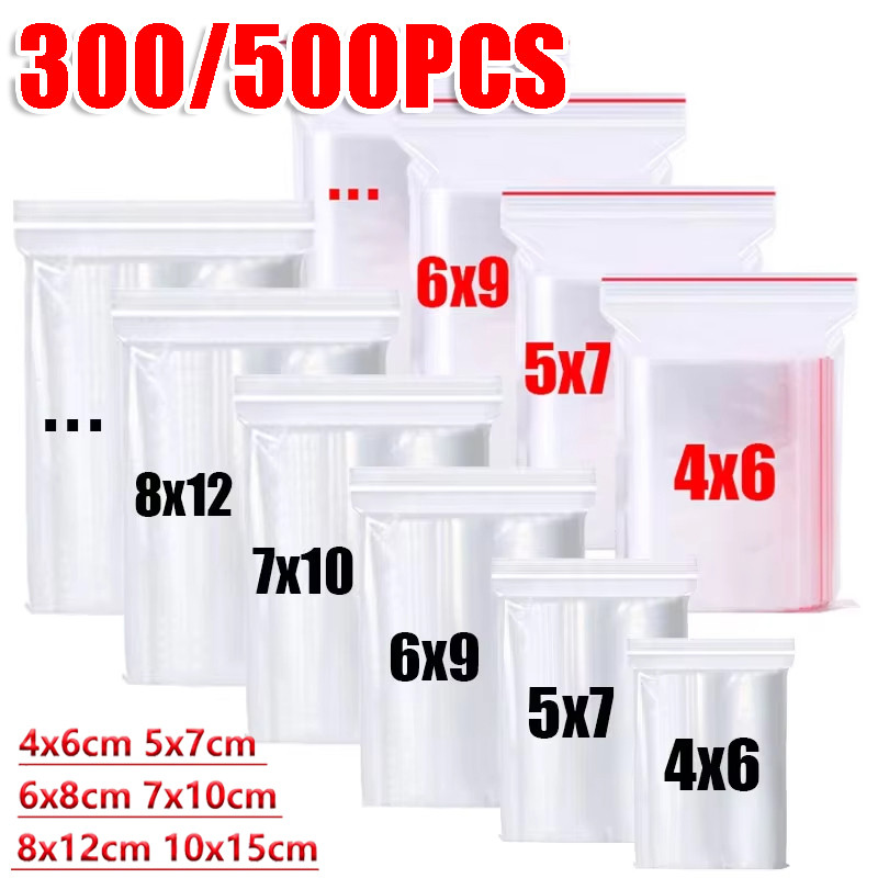 ถุงพลาสติกซีลซิปขนาดเล็ก 300/500 ชิ้น - ใส, ข้น สําหรับเครื่องประดับ, บรรจุอาหาร, โซลูชั่นการจัดเก็บซีลซิปที่ใช้ซ้ําได้