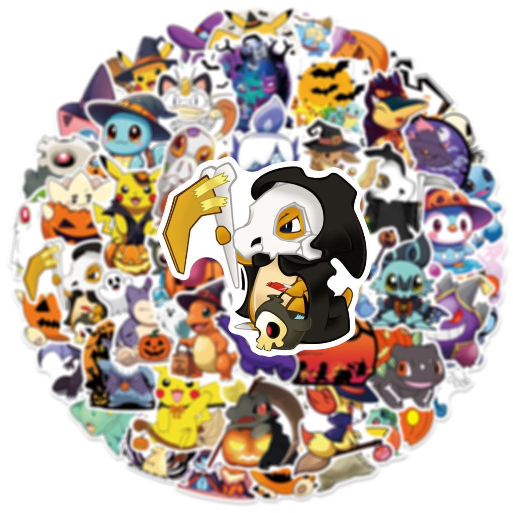 ✨พร้อมส่ง✨ลายการ์ตูนอะนิเมะ pokemon pikachu halloween 50แผ่น กันน้ำ สติ๊กเกอร์ โทรศัพท์มือถื