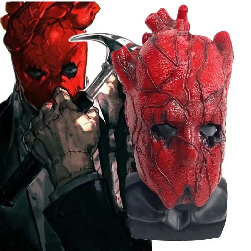 อะนิเมะ Dorohedoro Shin Heart หน้ากากสีแดงคอสเพลย์เครื่องแต่งกายน่ากลัว Bloody Latex หมวกกันน็อกแฟนซีผู้ใหญ่ Unisex ฮาโลวีน Prop