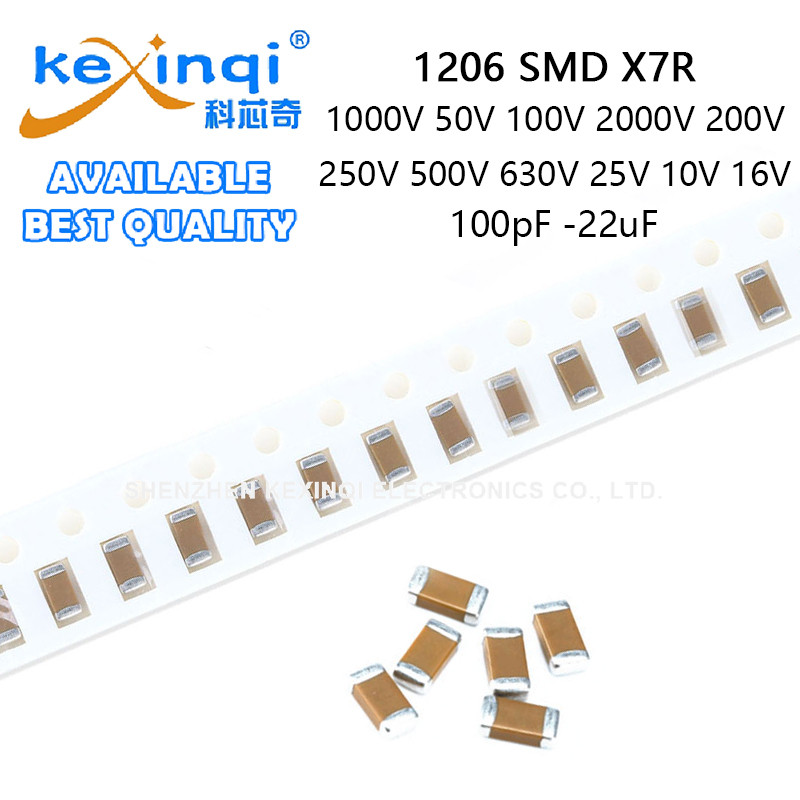 (1-10pcs) 1206 SMD 1000V 50V 100V 2000V 200V 250V 500V 630V 25V 10V 16V X7R ตัวเก็บประจุ 100pF 220pF