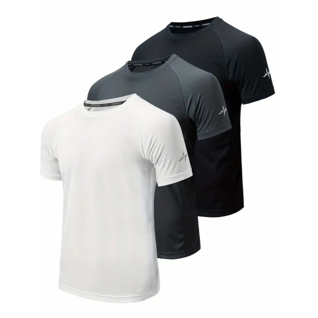 GUNEW เสื้อยืดแขนสั้นคอกลมธรรมดาสําหรับผู้ชายผ้าผ้าไหมน้ําแข็งสุดเท่ยืดสุดไซส์ใหญ่ 40-100กก. QA FASH