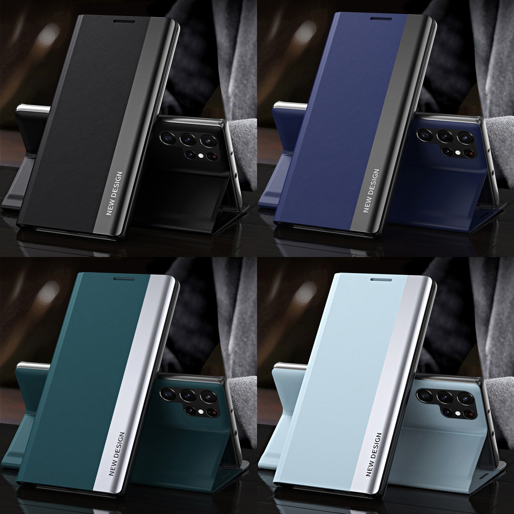 ปลอกสําหรับ Samsung Galaxy S25 Ultra S24 Ultra S23 Ultra S22 Plus S21 FE Flip Bracket หนังถือเคสโทรศัพท์