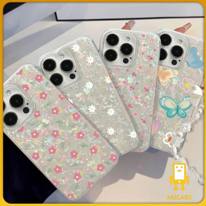 เคส IPhone XR X XS Max 11 16 13 12 14 15 Pro Max 8 14 7 15 Plus 7Plus SE 2020 แฟชั่นฤดูใบไม้ผลิสดใหม่ดูเดิลผีเสื้อดอกไม้