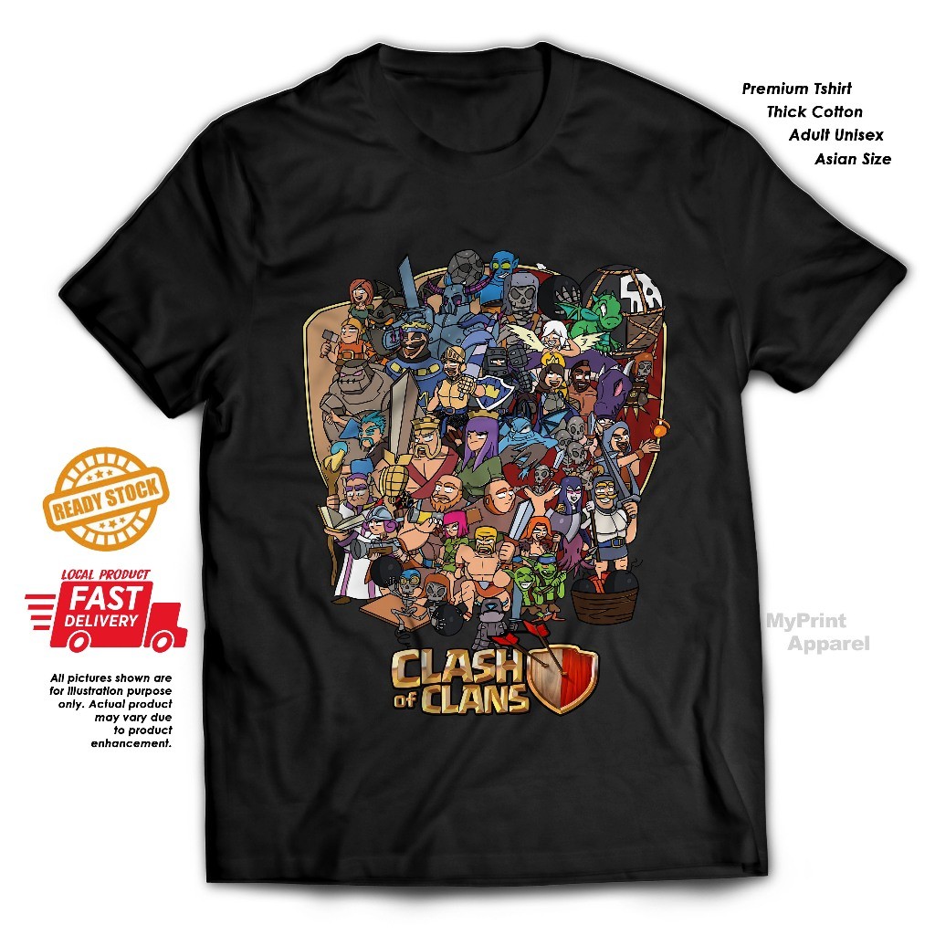เสื้อยืดพิมพ์ลายตัวละคร CLASH OF CLANS ทำจากผ้าฝ้ายแท้ระบายอากาศ สำหรับคนชอบสไตล์เกม