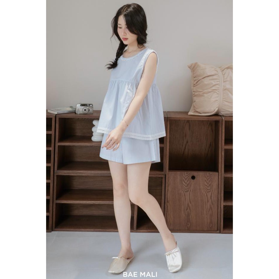 BAE MALI - SP898 ชุดกางเกงขาสั้นลูกไม้สามรูธรรมดา