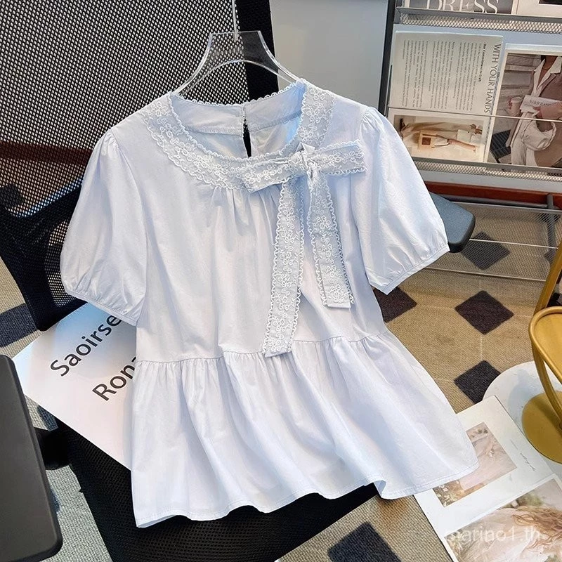 เสื้อแขนสั้นลายดอกไม้ผ้าลูกไม้ประดับโบว์ thumbnail 3
