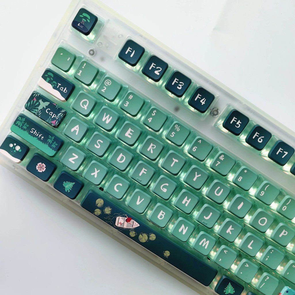 Forest Pudding Keycaps 118 คีย์ ASA โปรไฟล์ PC PBT สี่ด้านข้าง Transiission Keycaps Aula F75 Mechani