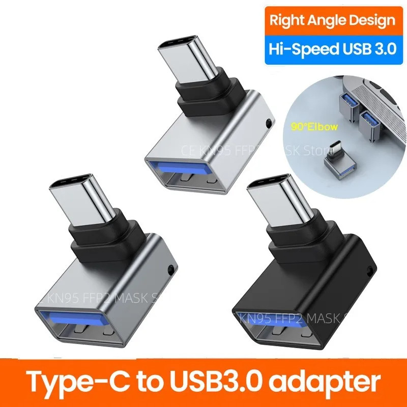 Twitch USB3.0 หญิง 90 องศาข้อศอกประเภท C ชายอะแดปเตอร์ Data Transfer Converter สําหรับโทรศัพท์มือถือแท็บเล็ต